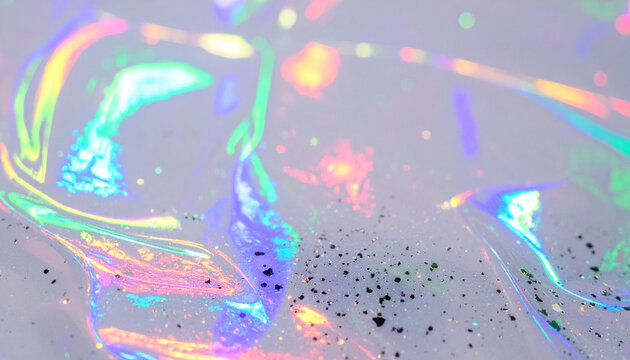 3D iridescent glass background, abstract futuristic space with holographic reflections