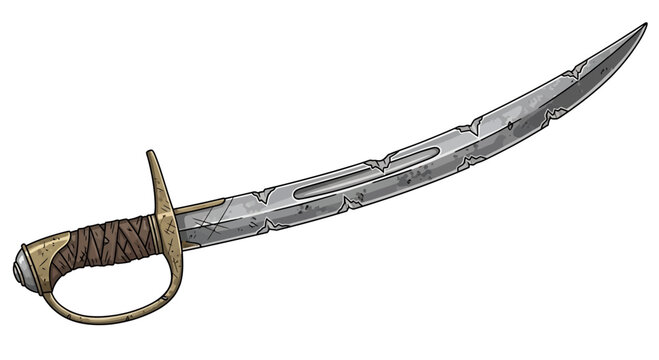 Antique Cutlass Sword with Scabbard, Pirate Weapon Illustration