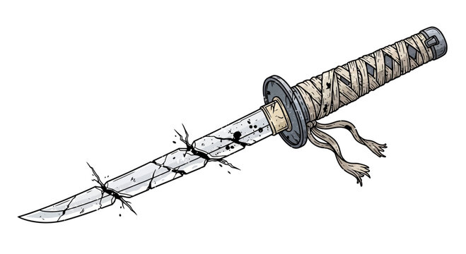 Broken Katana Sword with Blood Splatter