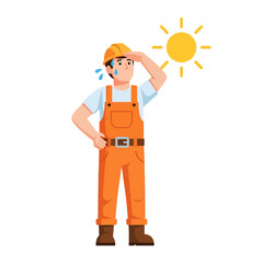 Fototapeta premium A sweaty construction worker stands under the hot summer sun during the day