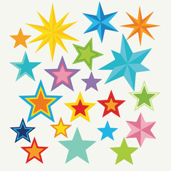 Fototapeta premium Colorful, diverse star shapes in various sizes on a white background