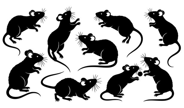 Dynamic mouse silhouette vector collection with playful rodent poses black animal clipart set