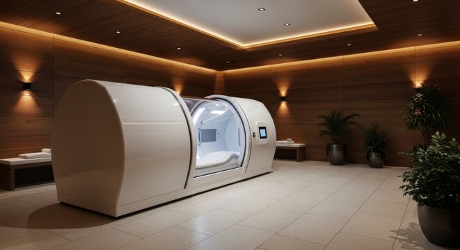 Futuristic Unbranded Hyperbaric Oxygen Therapy Pod in Spa