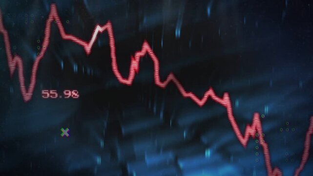 New data driving red jagged line varying across blue screen, updating labels, aligning X markers