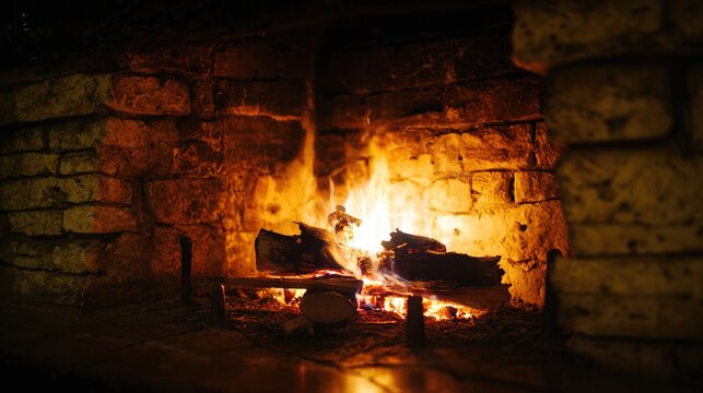 bushings. A cozy stone fireplace with a crackling fire illuminating the rustic wall. real-estate listings, architecture portfolios, designed for interior renovation comparisons for interiors.