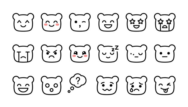 A set of cute bear emoticon faces.