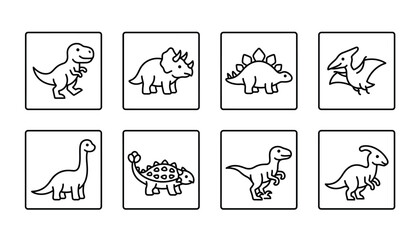 A set of dinosaur illustrations in outline style. © Lakon