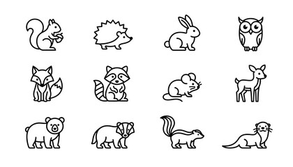 Collection of various cute animal line icons. © Lakon