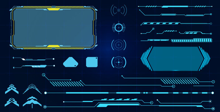 Futuristic digital interface elements and graphical user interface design components for technology and science concepts