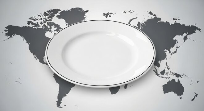 empty white plate on world map background