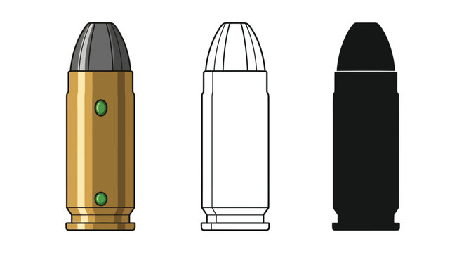 Various bullet illustrations demonstrating color, line art, and solid black silhouette versions