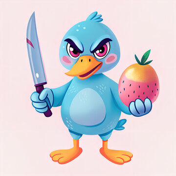 Smart Beautiful Angry Duck Holding Knife Surreal Character Concept