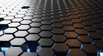 Fototapeta premium Hexagonal Pattern Metallic Texture with Blue Ambient Light