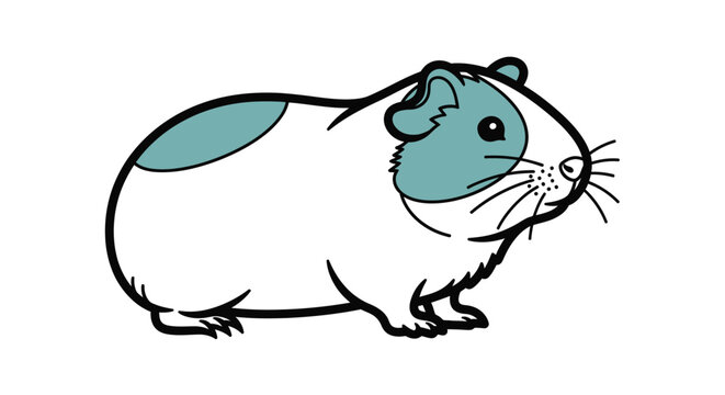 Simple and cute cartoon illustration of a white guinea pig with blue spots