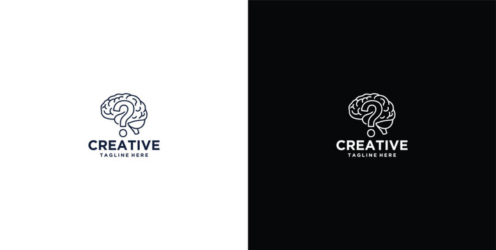 brain vector design logo, mind idea, with question mark