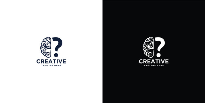 brain vector design logo, mind idea, with question mark
