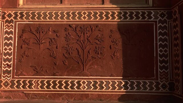 Intricate marble wall carvings and jali work at Taj Mahal, Mughal architecture with geometric patterns, arches, heritage monument showcasing Islamic art, craftsmanship and cultural tourism Agra India