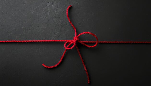Vibrant red twine intricately tied against a textured charcoal backdrop evokes simple elegance