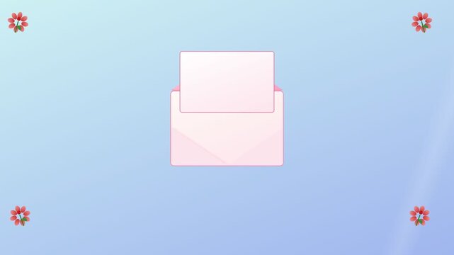 A thoughtful animation showing Mother's Day Gifts gracefully presented as a soft pink envelope slowly opens to reveal a blank card, ideal for personalized messages.