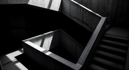 Naklejka premium Dramatic Concrete Winder Staircase with Minimalist Design and Strong Light and Shadow