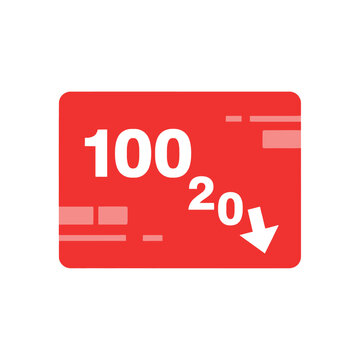 A red graphic design showing a percentage decrease with numbers and an arrow