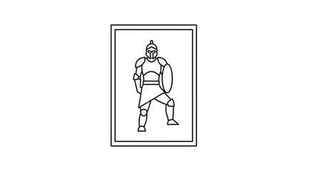 Fototapeta premium Ancient Warrior Icon: Gladiator with Shield and Helmet, Line Art