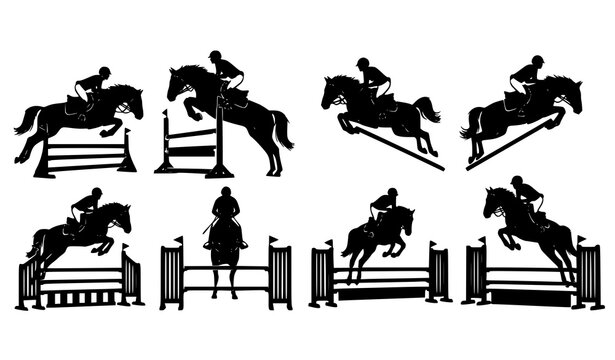 Horse show jumping silhouette collection vector equestrian sport design