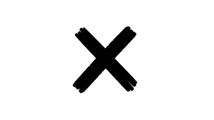 Fototapeta premium A distressed black X mark, representing rejection or cancellation, useful for user interfaces, error indicators, and graphic overlays in various digital and print media.