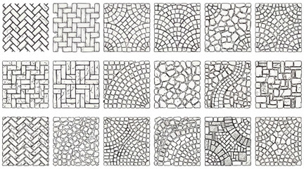 Detailed collection of hand drawn vector graphic stone pavement patterns showcasing various artistic brick textures for architectural landscape design projects © Ibnu Gazali