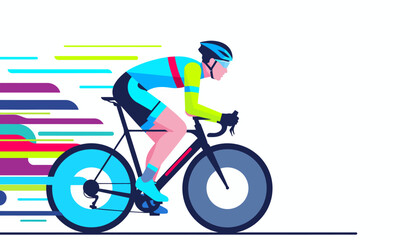 Fototapeta premium Cyclist in motion, colorful flat design vector illustration