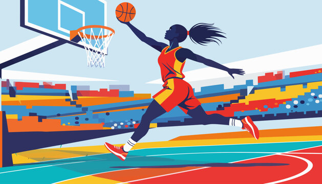 basketball player dunking ball into hoop vector illustration