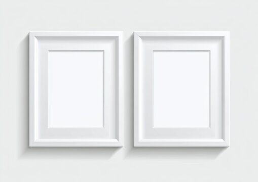 Two empty white framed pictures side-by-side on a light background