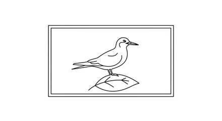Fototapeta premium Minimalist Line Art: Elegant Bird Perched on a Single Leaf