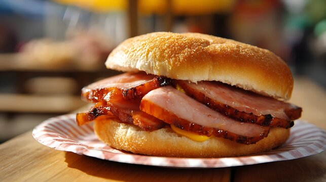 Peameal Bacon, traditional Toronto Canadian bacon, thick slices of water-cured pork loin rolled in yellow cornmeal, grilled with golden crispy crust