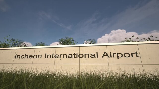 Arrivals at Incheon International Airport with airplane landing near terminal, Seoul, South Korea