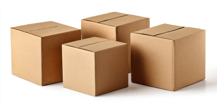Four stacked cardboard boxes of various sizes, ready for shipment
