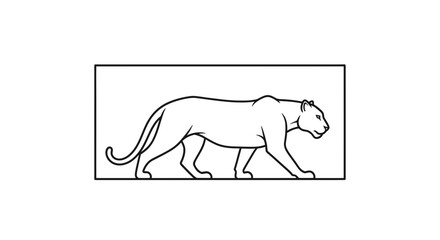 Fototapeta premium Elegant Panther Silhouette Walking in a Rectangle Frame, Minimalist Line Art