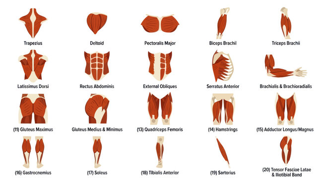 Medical Anatomy Human Muscular System Flat Vector Illustration