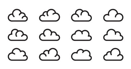 Obraz premium Outline cloud icons in a clean, modern style for weather or design projects.