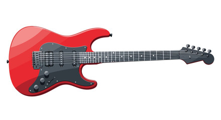 Fototapeta na wymiar Red electric guitar with black neck and body details on a white background.