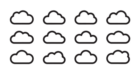 Fototapeta premium Set of simple outline cloud icons for various design and weather uses.