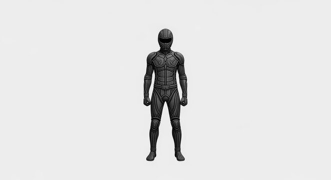 Person wearing a black and white patterned full-body morphsuit standing front view
