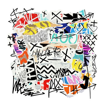 Abstract Collage of Graffiti Art and Torn Paper Textures
