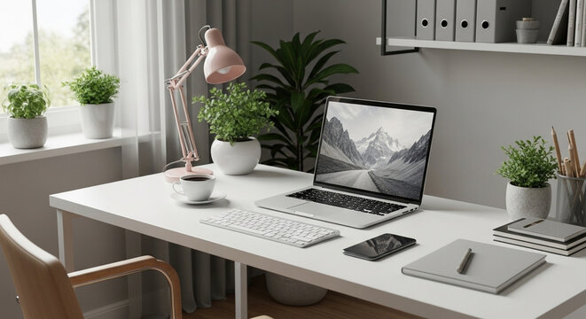 mesa de escrit&oacute;rio home office confort&aacute;vel conceito de produtividade organiza&ccedil;&atilde;o e ambiente de trabalho moderno