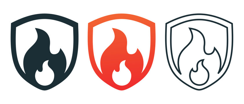 Fire Protection Icon with Shield and Flame. Heat Resistant Safety. Vector Illustration