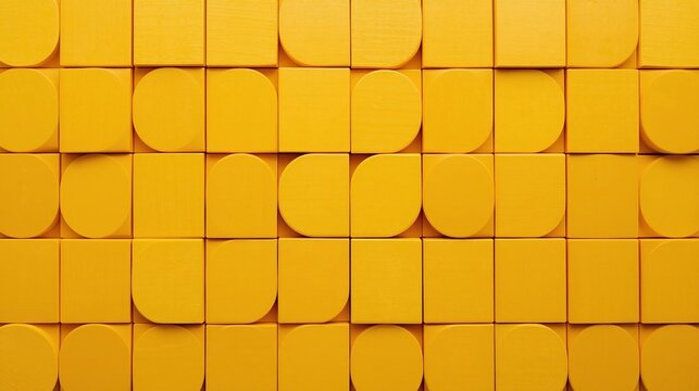 Vibrant yellow geometric pattern of rounded squares and circles, abstract background