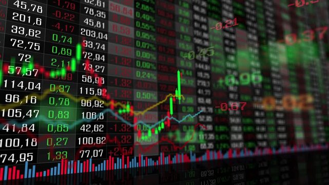 Financial stock market chart and candlestick data trends with investment analytics for trading and portfolio management.