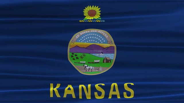 Kansas flag waving in the wind with high quality fabric texture
