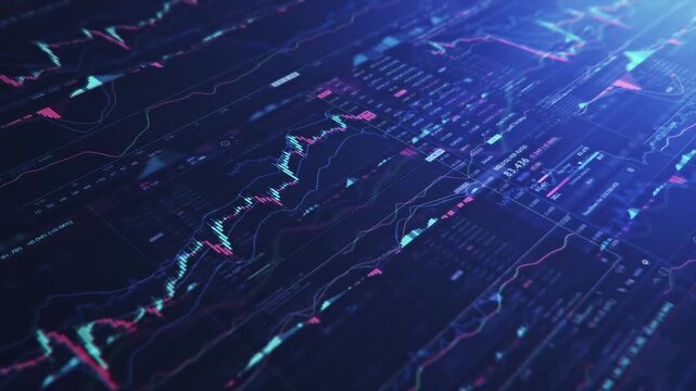 Financial stock market chart and candlestick data trends with investment analytics for trading and portfolio management.