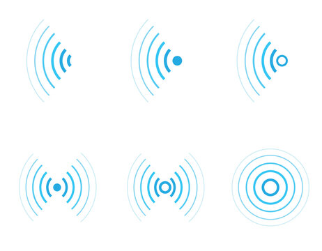 Blue Radar Sonar Signal Wave Icons Set Vector Circular Radio Waves Isolated